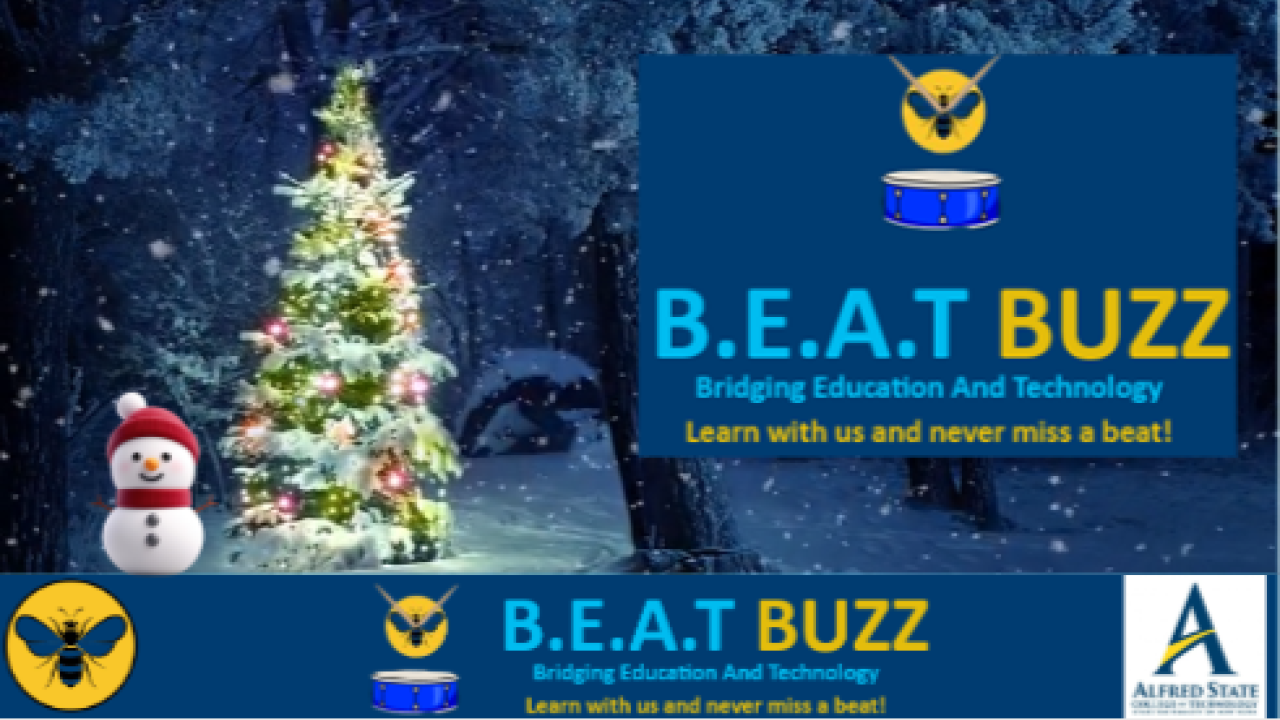 B.E.A.T. Buzz Newsleter Winter Edition Showing tree with lights and snowman