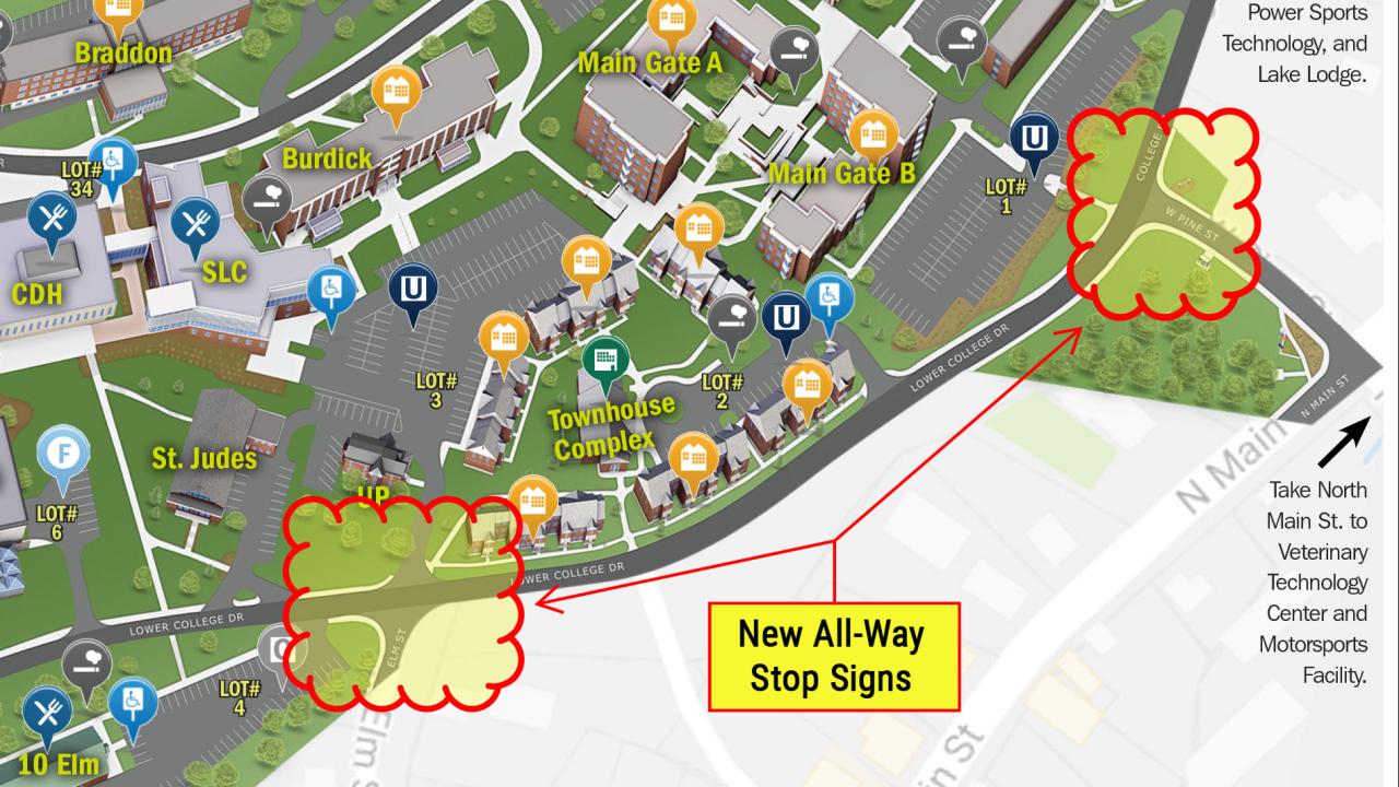 map of Alfred campus with new stop signs