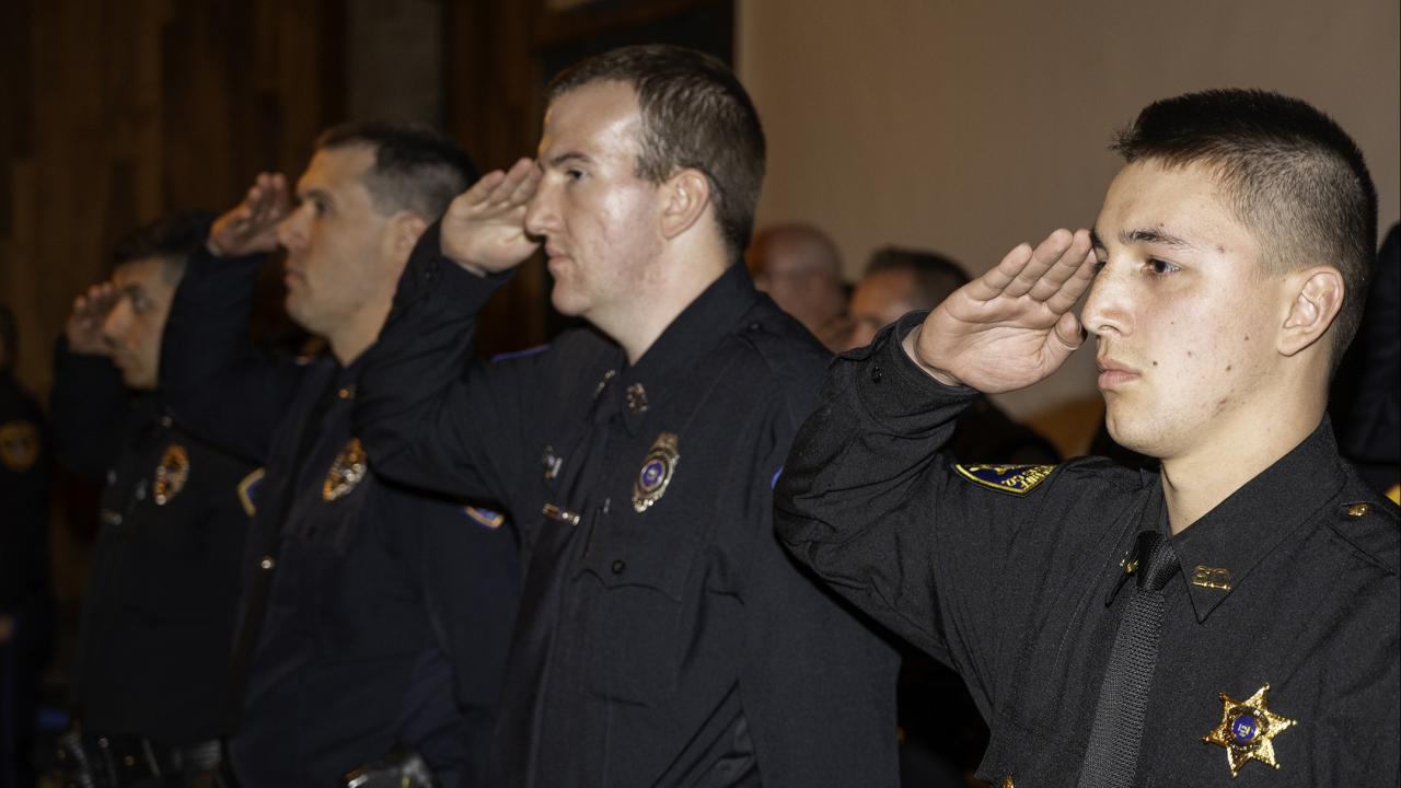 cadets salute at ceremony