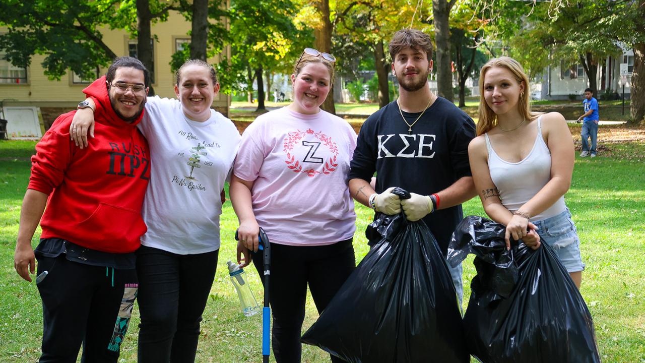 group of students in Greek life at a community cleanup