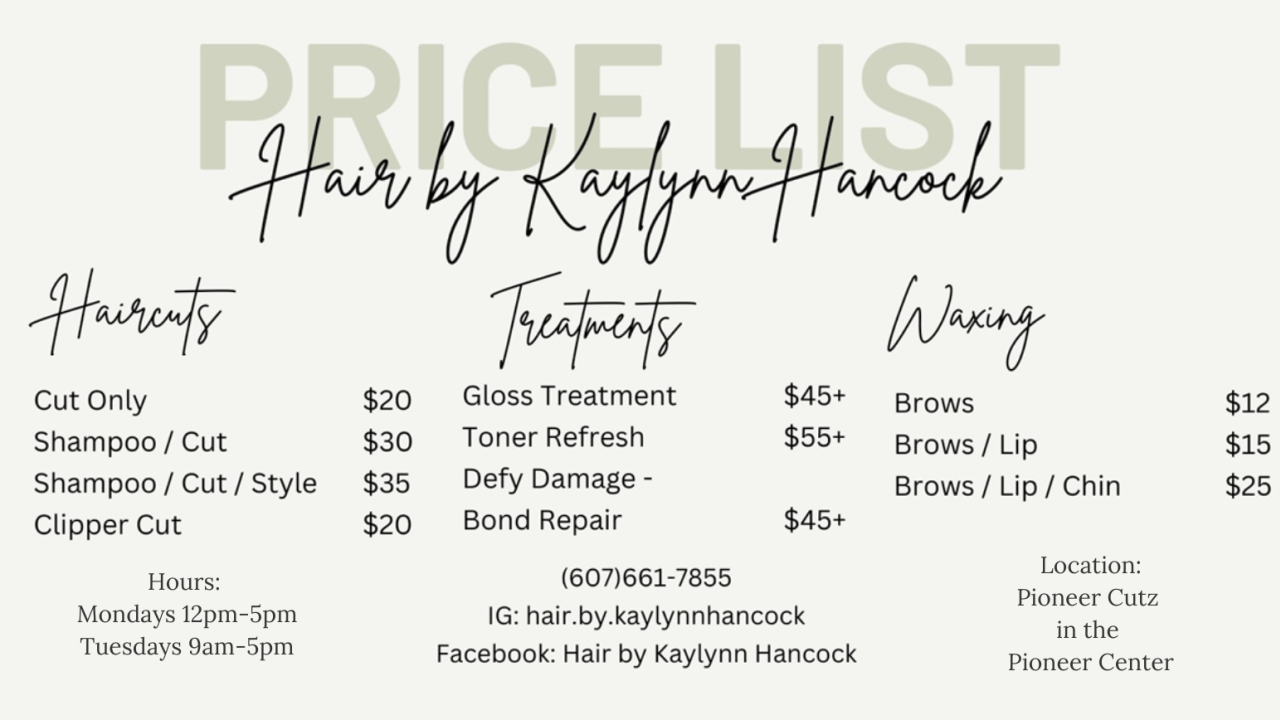 Price List for Services (Haircuts, Treatments, Waxing)