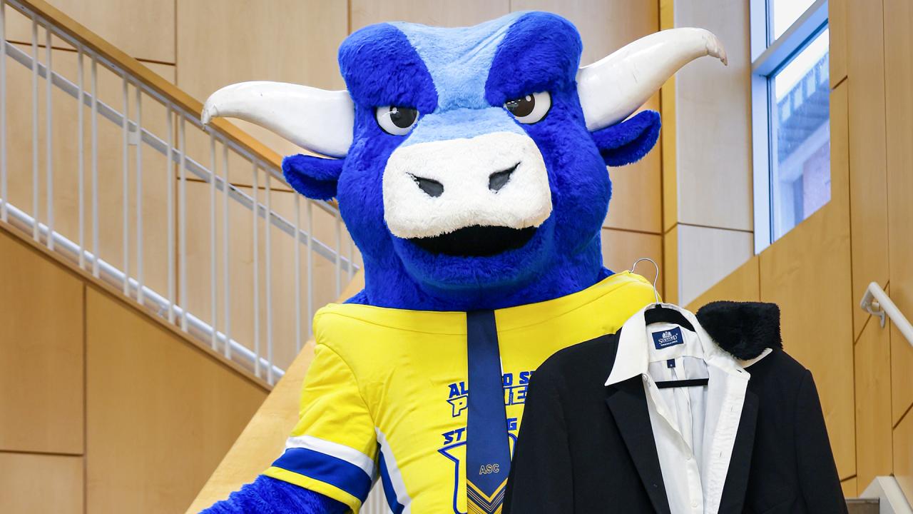 Big Blue shows off a suit jacket