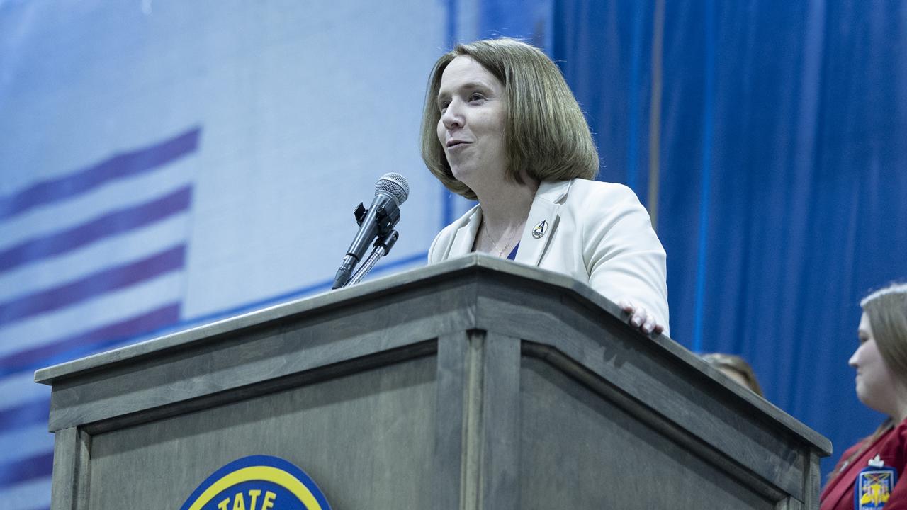 Carrie Cokely speaks at Skills USA