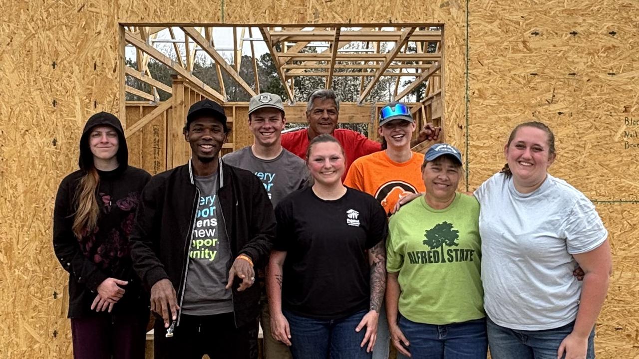 students at a work site