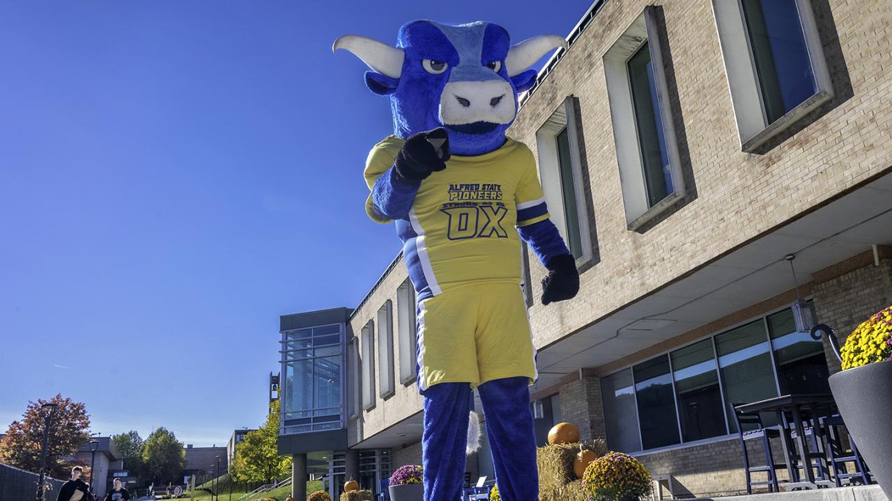 Big Blue standing in the spine of campus
