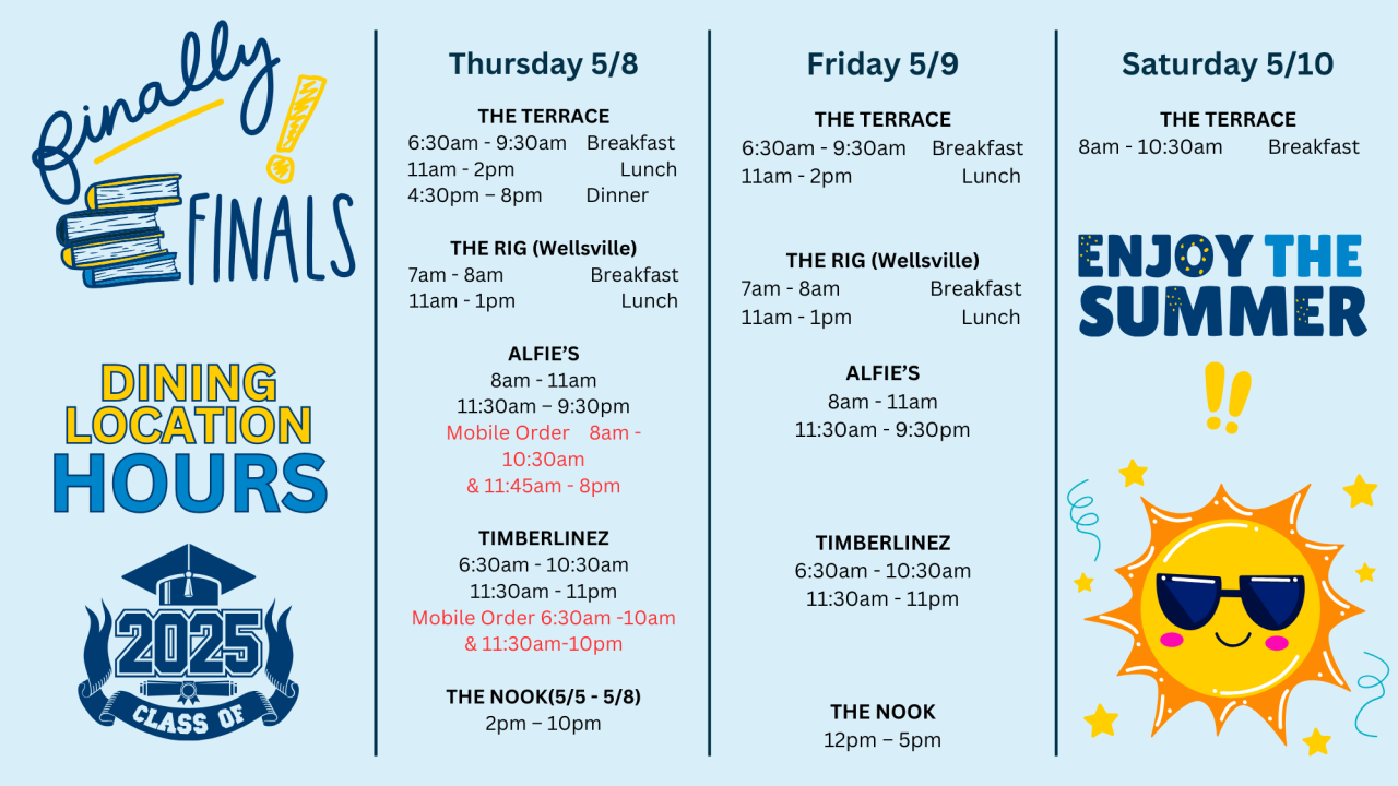 2025 Spring Finals Dining Hours