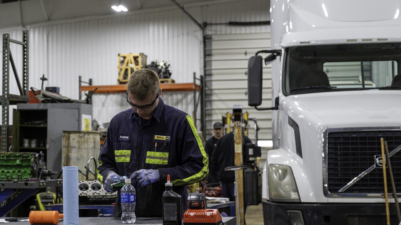 student works in truck & diesel lab