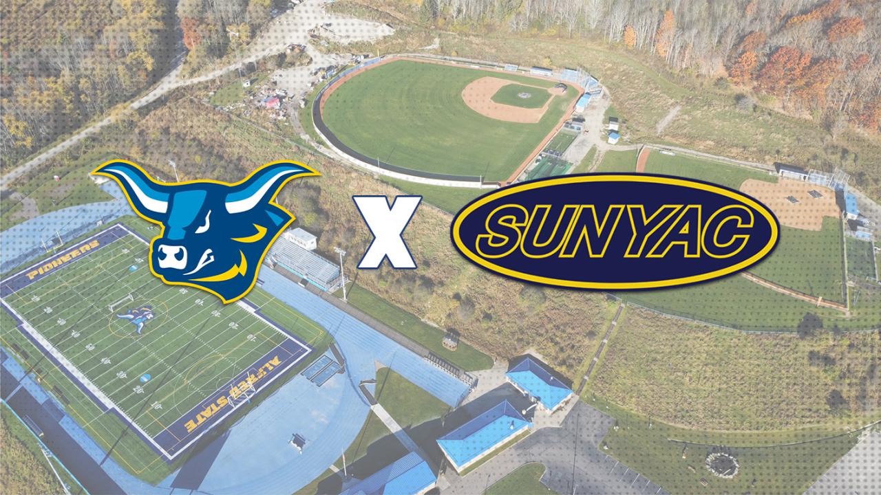 athletic fields with Alfred State logo and SUNYAC logo