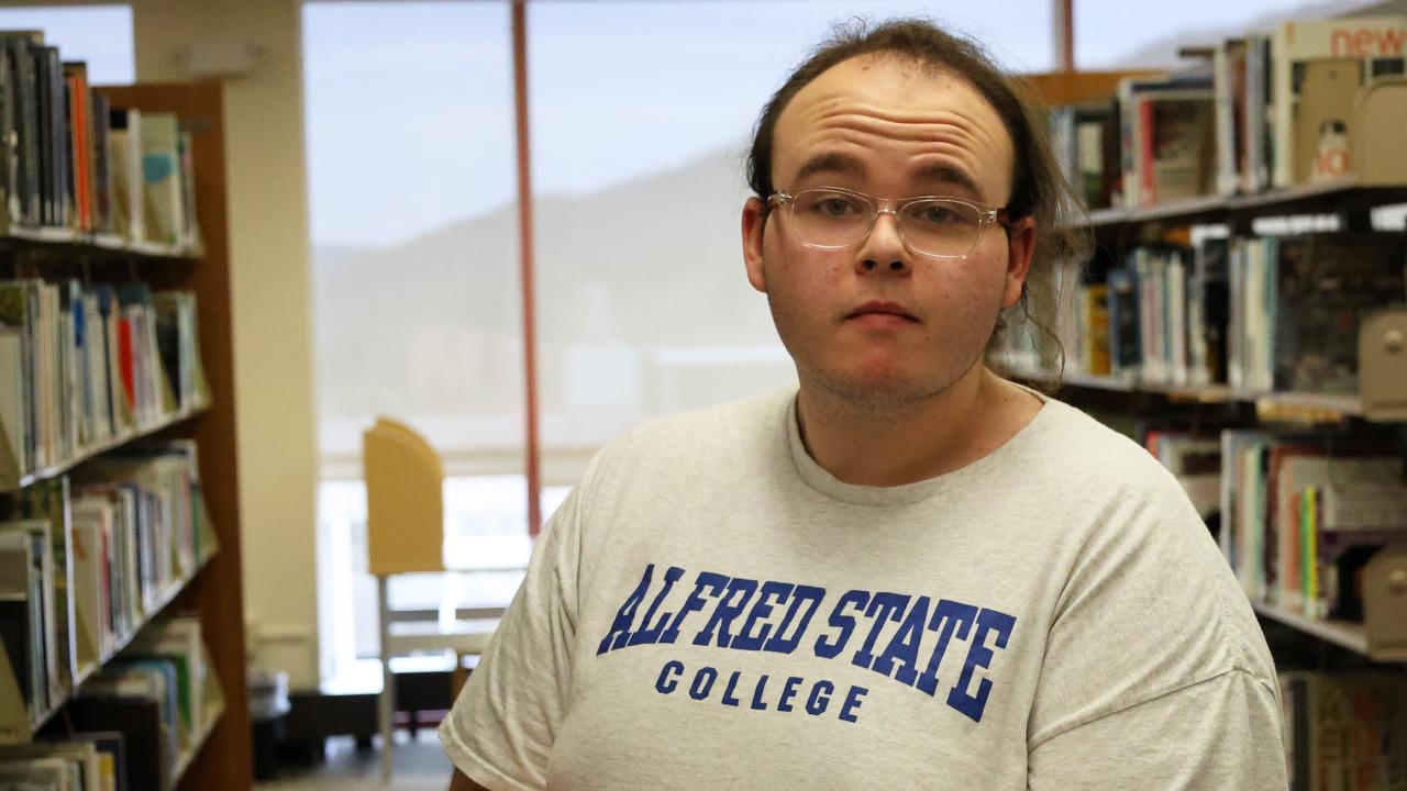 student in the library