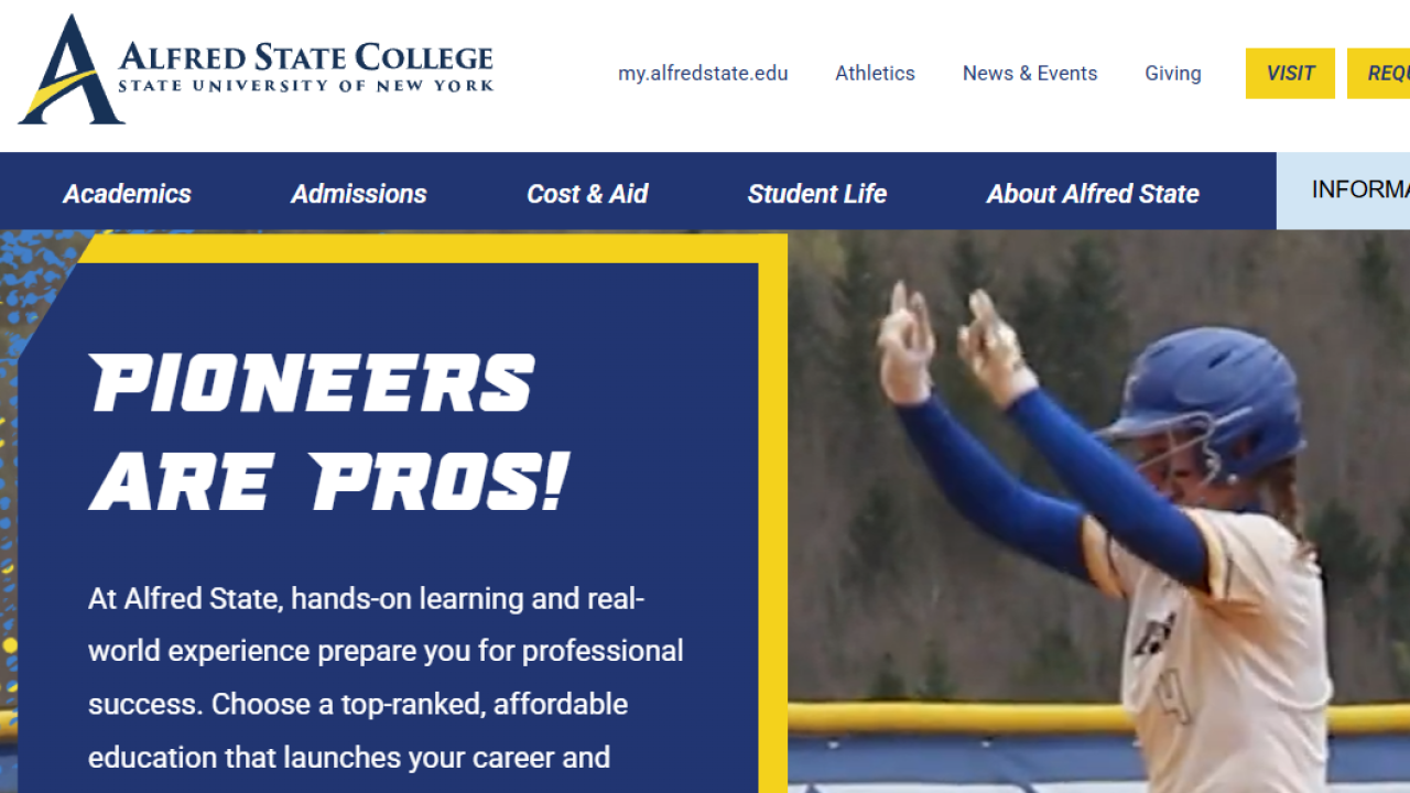 screenshot of the new Alfred State website