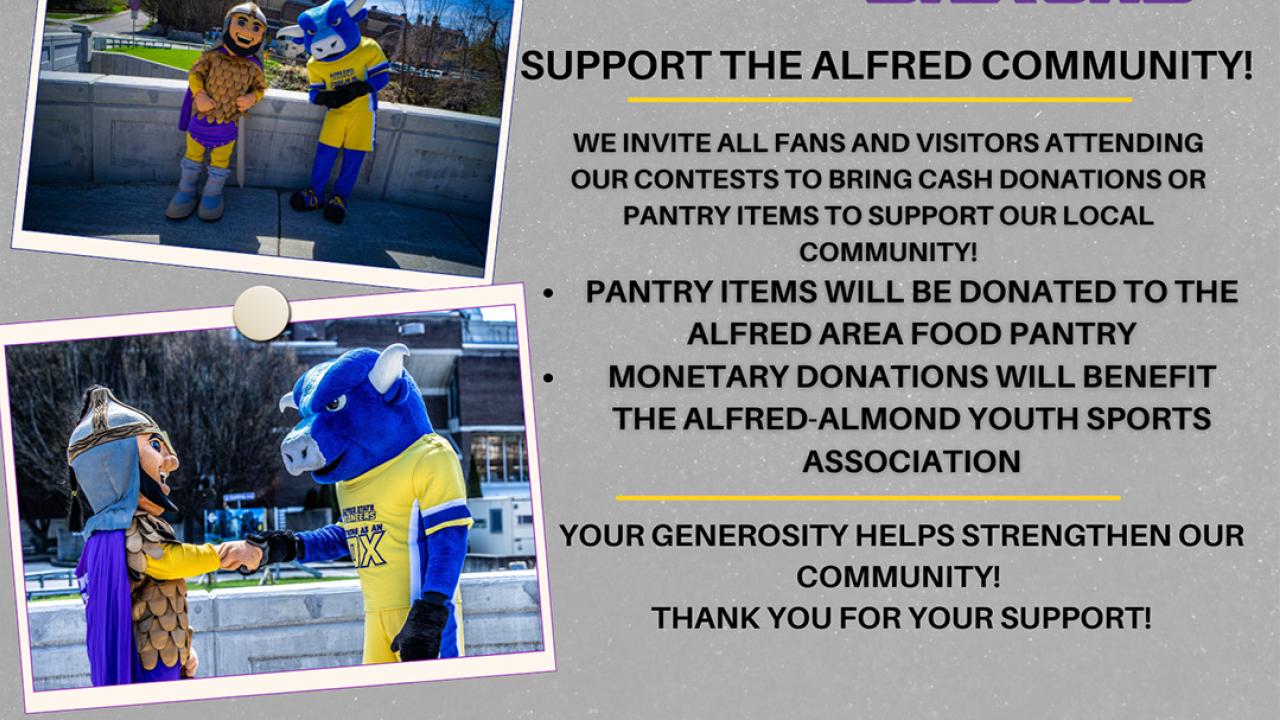 instructions to bring money or pantry items to support community outreach programs.