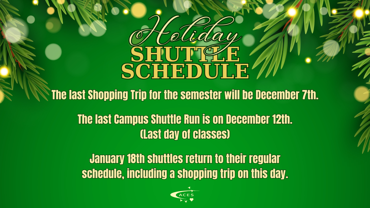 Holiday Shuttle Schedule