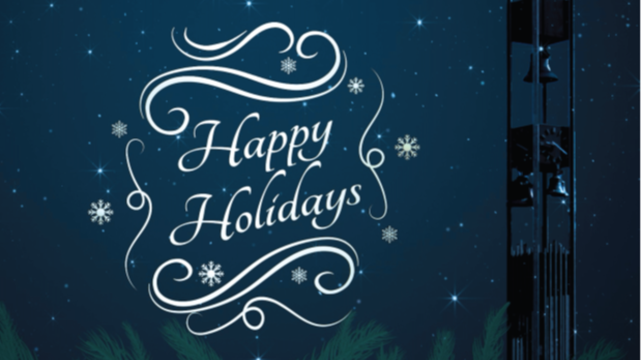 Holiday card with Alfred State Belltower in the background