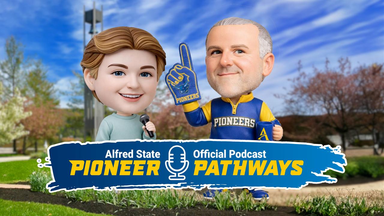 animated picture of hosts of Pioneer Pathways podcast